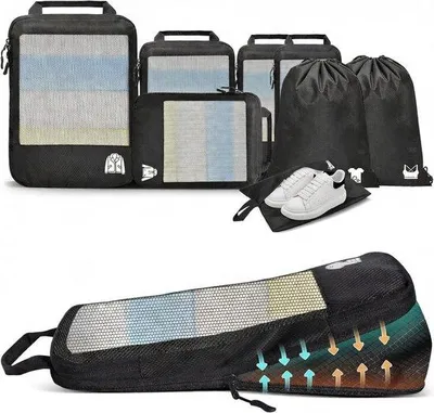 Productafbeelding van Famanu Packzakken met compressiefunctie – Bagageorganizer voor reizen – Zwart