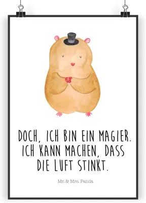 Produktbild von Mr. & Mrs. Panda Bild Hamster Hut DIN A5 - Weiß - Geschenk, Zwerghamster, Wandbild, Plakat, Magier, Zylinder, kunstposter, drucke, Zauberer, Posterdruck, Lustige Sprüche
