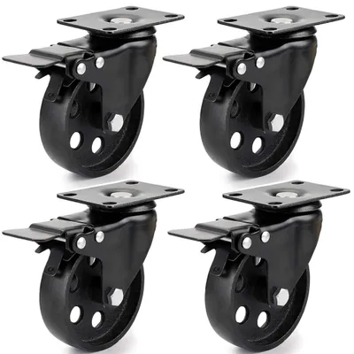 4 Möbelrollen, 10 cm Lenkrollen, Guss, 250 kg pro Rolle