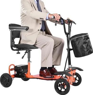 Immagine prodotto di VEVOR scooter elettrico a 4 ruote, pieghevole con portata di 120 kg, scooter per anziani, scooter per la mobilità, sedia a rotelle elettrica con batteria al litio da 48 V, pneumatici in gomma piena e capacità di arrampicarsi di 8°, autonomia di 12,5 km