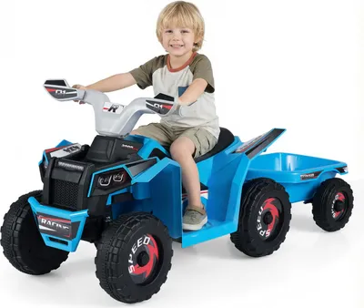 Immagine prodotto di COSTWAY Quad elettrico per bambini 6V, quad per bambini con rimorchio rimovibile, 2-3 km/h, fari, funzione avanti e indietro, per bambini dai 3 anni in su + blu