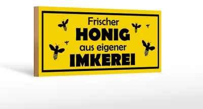 Produktbild von Holzschild frischer Honig eigene Imkerei, 27 x 10 cm, Holzschilder Bild Bienen Tier Wiese