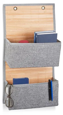 Produktbild von Hängender Aufbewahrungsschrank für Bad und Flur, 2 Fächer, Türhänger, 62 x 33 x 12 cm (H x B x T), Bambus und Stoff, grau