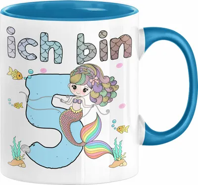 Produktbild von 5. Geburtstag Mädchen Geschenk Meerjungfrau Geschenk Tasse für Mädchen Nymphe Nixe Becher Grafik (Blau)
