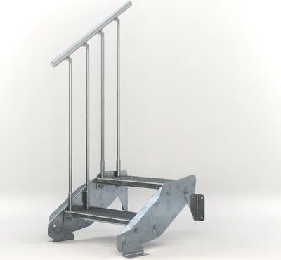Produktbild von Stahltreppe 2 Stufen bis Höhe 44 cm, Laufbreite : 60 cm Geländer links ST 2 (31 / 31 mm gezackt)
