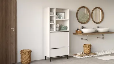 Produktbild von Skye Decor, On9C-W, Badezimmerschrank, 100 % MELAMINBESCHICHTETE SPANPLATTEN, Weiß, 74,8 x 35,5 x 161,6 cm
