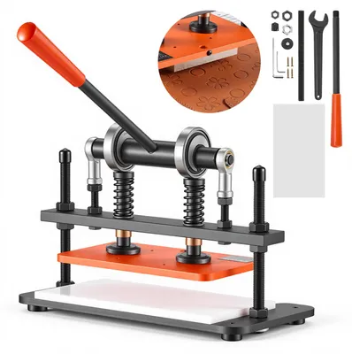 Immagine prodotto di VEVOR Macchina da Taglio Manuale per Cuoio Piastra Dimensioni 260 x 150 mm, Pressa da Banco per Goffratura e Fustellatura Pelle, Pressione 1,5 T, Corsa 12 mm, Doppi Alberi Guida, per Diversi Materiali