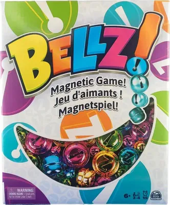 The image shows the front of the Bellz! Magnetic Game box, featuring the game's logo, multilingual descriptions, and a clear view of the colorful magnetic pieces inside.