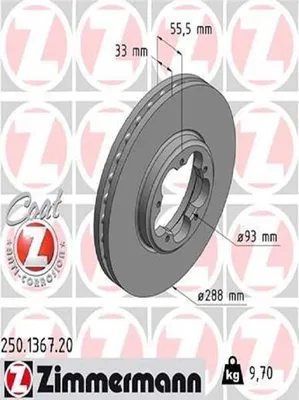 Produktbild von 2x ZIMMERMANN Bremsscheibe 250.1367.20 für FORD Tourneo Custom V362 Bus (F3)