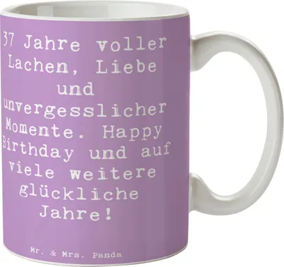 Produktbild von Mr. & Mrs. Panda Becher Spruch 37. Geburtstag - Lavendeltraum - Geschenk, Geburtstagsgeschenk, Kaffeepott, Meilenstein, Trinkbecher, Teetasse, Dankbarkeit, Tasse, Alter