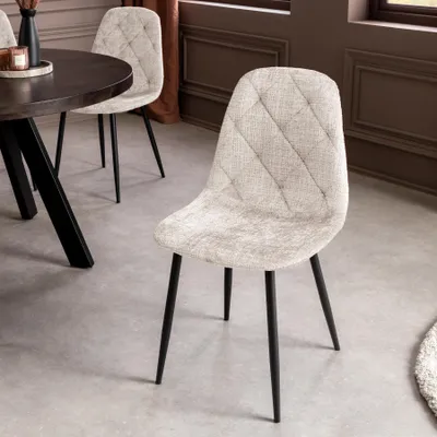 Produktbild von riess-ambiente 2er-Set Stühle GLAMM champagner beige schwarz Chenille Cremona Metallbeine Esszimmerstuhl