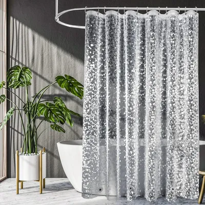 Produktbild von Anti-Schimmel Duschvorhang - 100% EVA Duschvorhang mit 12 Ringe und 3 Magnete Unten, Wasserdichte Badvorhang für Badewanne - 180x200cm