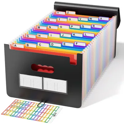 Immagine prodotto di TRANKIELO® - Cartella per documenti A4 - Cartella a fisarmonica colorata - Impermeabile - Capacità: 3000 fogli - 24 scomparti