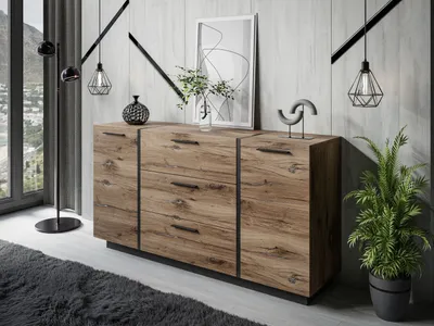 Obrázok produktu pre Komoda ONYX LOFT Flagstaff Oak Black Handles