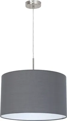 Produktbild von EGLO Pendellampe Pasteri, 1 flammige Textil Pendelleuchte, Hängeleuchte aus Stahl und Stoff, Farbe: Nickel matt, grau, Fassung: E27, Ø: 38 cm