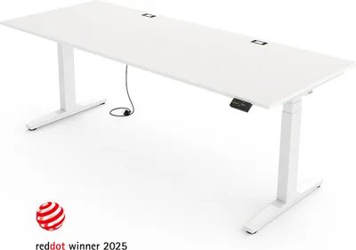 Produktbild von Yaasa Desk Expert Höhenverstellbarer Schreibtisch Elektrisch 180 x 80 cm, Weiß/Weiß – Erstklassige Stabilität, Automatikfahrt&Kabeldurchlass
