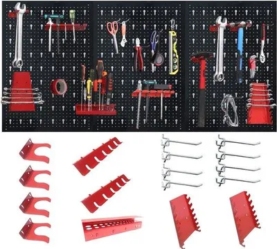 Produktbild von Metallenes Werkzeugtisch 120x60cm mit 17-teiligem Hakenset für Werkstatt und Garage