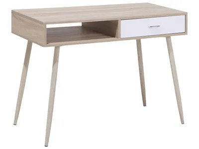 Zdjęcie produktu dla BELIANI Biurko jasnobrązowe 100 x 48 cm w stylu skandynawskim z szufladami pod laptop