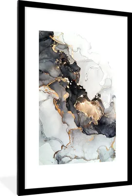 Produktbild von MuchoWow® Gerahmtes Poster Marmor - Schwarz - Weiß - Gold - Luxus - Abstrakt 60x90 cm - Poster mit Schwarzem Bilderrahmen Wandposter Rahmen Foto Bilder - Dekoration - Wandposter Wohnzimmer - Hochwertig