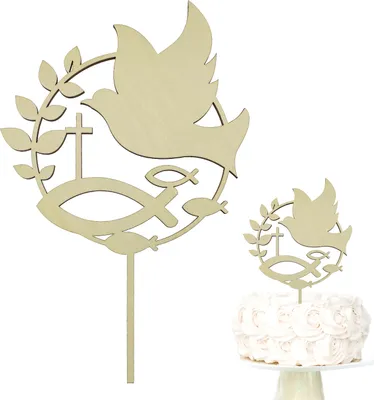Produktbild von Oblique Unique Konfirmation Torten Topper Taube Fisch Kreuz Zweig Cake Topper Kuchendeckel Deko für Taufe Kommunion Hochzeit