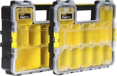 Zdjęcie produktu dla Stanley 1-97-518, Małe pudełko z częściami, Plastik, Czarny, Przezroczysty, Żółty, Zawias, 446 mm, 357 mm