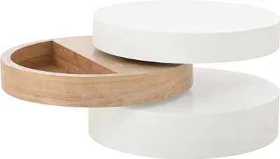 Produktbild von Merax Couchtisch Drehbar, Ausziehbar Bis 88 cm, Wohnzimmertisch mit 3 Ebenen, Stauraum und 360°-Schwenkfunktion, Weiß + Holzoptik
