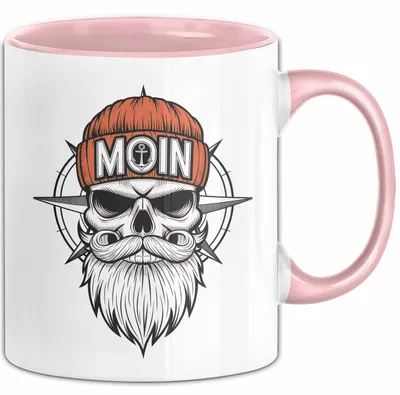 Produktbild von Nautischer Totenkopf Seemann Tasse Geschenk Lustige Geschenkidee Spruch Moin (Rosa)