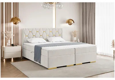 Produktbild von MEBLINI Boxspringbett mit Bettkasten - 160x200 - H4/Creme Samt - Versal - Gepolstert Doppelbett mit Matratze und Topper - Polsterbett mit Stauraum - Bett mit Kopfteil - Stauraumbett