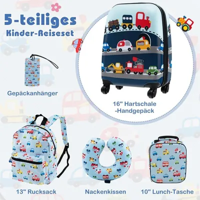 Immagine prodotto di Set di valigie per bambini da 5 pezzi: valigia da 16", zaino, blu
