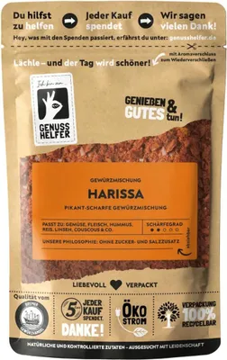 Produktbild von Harissa, fein geschrotet, intensive Schärfe, nordafrikanische Gewürzmischung für heimische und exotische Saucen, 100g