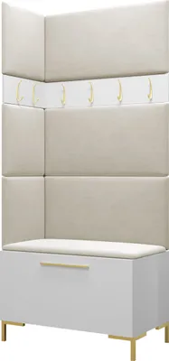 Produktbild von MIRJAN24 Garderoben-Set Zilion IV, Garderobe mit 4 Stück Gepolstertes Wandpaneel Pag 84x42 und 3 Stück 42x42 (Weiß + Gold, Manila 02)