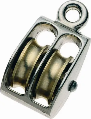 Produktbild von Doppelte Blockseilrolle aus vernickeltem Stahl und Messing für Seile bis 10 mm
