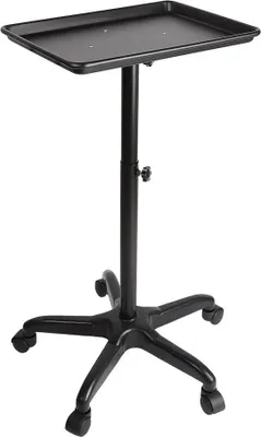 Produktbild von Salon-Rollwagen aus Aluminium mit Ablage, höhenverstellbar, mobil für Friseur/Tattoo/Spa, schwarz