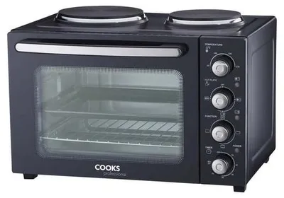 Produktbild von Cooks Professional 34L Mini-Ofen mit 2 Kochplatten – Elektrischer Multifunktions-Tischherd | Schwarz/Silber