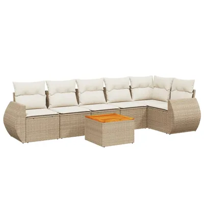 Produktbild von vidaXL 7-tlg. Garten-Sofagarnitur mit Kissen Beige Poly Rattan