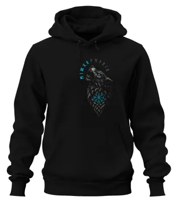 Produktbild von Wikinger Wolf nordisch Vegvisir Runen Valhalla Fenrir Hoodie Kapuzenpullover, Schwarz, S