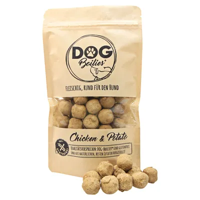 Produktbild von 150g Schecker - Dog Boilies - Geflügel Kartoffel - krosse Knabberkugeln - nur 3 Zutaten