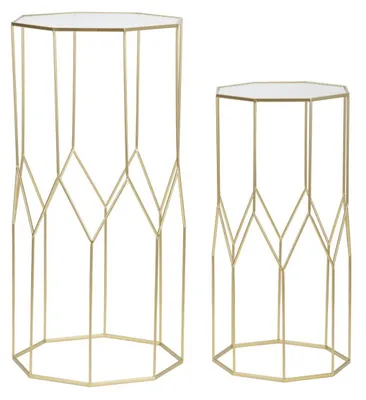 Produktbild von Konsolen-Set New Glass Glam aus vergoldetem Eisen und Glas, H 100 und 80 cm