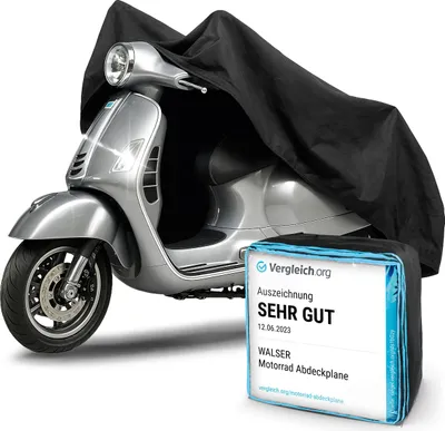 Produktbild von WALSER Motorrad Abdeckplane M, Abdeckplane wasserdicht, Vespa Abdeckplane aus robustem PVC, Outdoor Motorrad Plane, Motorrad Zubehör, Abdeckplane Motorrad schwarz 215x95x120 cm