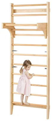 Produktbild von VEVOR Schwedische Leiter Wandgymnastik, 8-in-1 15 Stufen Massivholz Indoor Dschungelgymnastik, 220LBS Wand-Stangen-Kletterspielset mit Wandleiter, Rutschbrett, Klimmzugstange, Gymnastikringen, Schaukelsitz, Seilleiter, 10-lagiger Griffstab