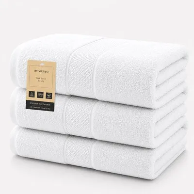 Produktbild von Unyqoos® Badetuch-Set (3 Stück) 70×130 cm Weiß – 100% Baumwolle, 600 g/m² Hotelqualität, weich & saugfähig