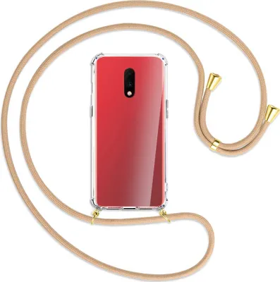 Produktbild von Handykette Backcover-Schutzhülle mit Band (Metall goldfarben) für OnePlus 7 - beige