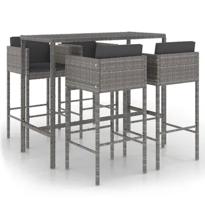 Produktbild von vidaXL 5-tlg. Gartenbar-Set mit Kissen Poly Rattan Grau