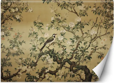 Zdjęcie produktu dla Fototapeta filzelinowa Ptak Abstrakcja Chinoiserie 150x105 cm Feeby Zielony klej w zestawie  łatwa w montażu