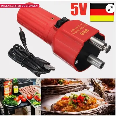 Produktbild von Grillmotor mit USB-Anschluss für Mangal-/Schaschlik-Spießwender, Spießaufsatz, Drehspieß