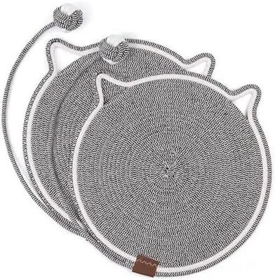 Produktbild von Kratzmatte Katze, 2 Stš¹cke Kratzpappe Katze Grau Runder Kratzbrett mit Baumwollkugel Katzen Spielzeug, Sisal Kratzteppich 43x43cm Natš¹rliche Katzenkratzbretter fš¹r Schš¹tzt Teppiche & Sofas (Grau)