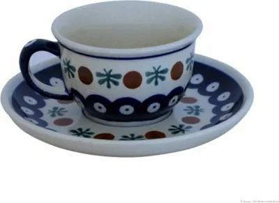 Produktbild von Original Bunzlauer Keramik 0,11 Liter Espresso Tasse Ø8,5 cm mit Untertasse Ø14,2 cm im Design 41