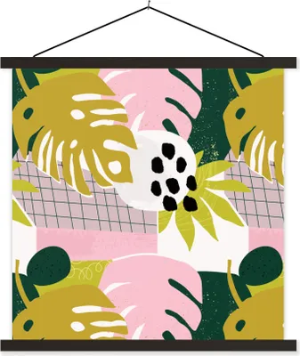 Produktbild von MuchoWow® Textilposter Blätter - Tropische Pflanzen - Muster 90x90 cm mit schwarzem Rahmen - Magnetisches