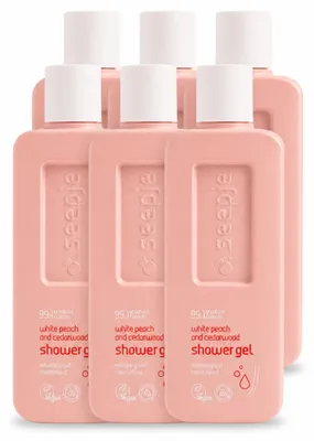 Imagen del producto de 6 unidades de gel de ducha Seepje, aroma de melocotón blanco y cedro, 300 ml cada uno. Paquete económico
