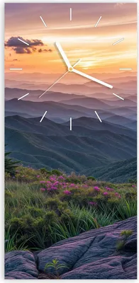 Produktbild von Wanduhr aus Glas mit Motiv Berglandschaft Blumen- 30 x 60 cm - inkl. Aufhängesystem
